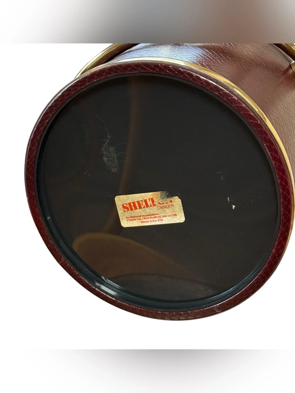 Vintage MCM Shelton Faux Snake Skin Ice Bucket Burgundy and Gold